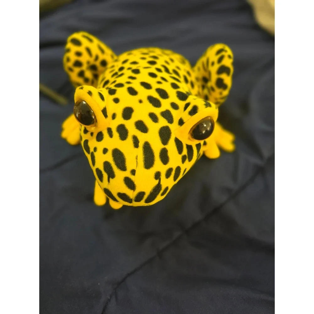 Yellow Black Spotted Poison Dart Frog Plush Stuffed Animal Leopard Print Toy
